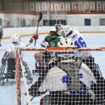 The Wisconsin Eagles goalie is on guard to protect the net at the 2019 Wheelchair Lacrosse USA Tournament in Long Island, NY. (Photo by Christopher Di Virgilio/SNS).