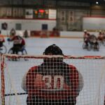 A golie in the net at the 2019 Wheelchair Lacrosse USA Tournament in Long Island, NY. (Photo by Christopher Di Virgilio/SNS).