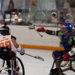 A defender looses his stick at the 2019 Wheelchair Lacrosse USA Tournament in Long Island, NY. (Photo by Christopher Di Virgilio/SNS).