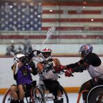 A block and a pass at the 2019 Wheelchair Lacrosse USA Tournament in Long Island, NY. (Photo by Christopher Di Virgilio/SNS).