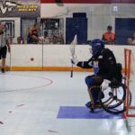 The goalie is more than ready to defend the net at the 2019 Wheelchair Lacrosse USA Tournament in Long Island, NY. (Photo by Christopher Di Virgilio/SNS).