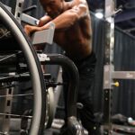Wheelchair bodybuilder Tyler Brey pumps up prior to taking the stage at the 2019 Mr. Olympia in Las Vegas, Nev. (Photo by Christopher DiVirgilio/SNS).