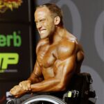 Sixth-place winner, Tyler Brey on stage at the 2019 Mr. olympia in Las Vegas, Nev. (Photo by Christopher DiVirgilio/SNS).