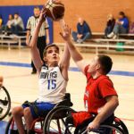 Owen Lakey, number 15, makes a shot against the Junior Blazers at the 2019 West Coast Conference in Mesa, Ariz. (Photo by Christopher DiVirgilio).