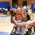 Owen Lakey, number 15, makes a shot against the Junior Blazers at the 2019 West Coast Conference in Mesa, Ariz. (Photo by Christopher DiVirgilio).