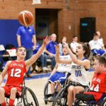 The Junior Wheelchair Blazers take on Dallas at the 2019 West Coast Conference in Mesa, Ariz. (Photo by Christopher DiVirgilio).