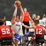 Theo Batty, number 11, works to get the ball past defenders during the 2019 West Coast Conference in Mesa, Ariz. (Photo by Christopher Di Virgilio).