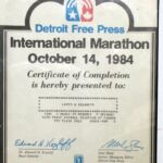 Larry Dilworth's certificates of completion for his Detroit Free Press marathon races. (Photo courtesy Larry Dilworth).