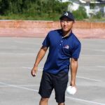Tokyo's Leo Onuki, professional softball player, throws out the first pitch at the 2021 USA Wheelchair Softball World Series in Biloxi, Miss. (Photos by Christopher Di Virgilio).
