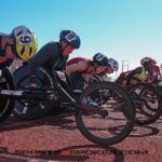 One of many 100m heats starts for a group of athletes during the 2022 Move United Junior Nationals in Westminster, Colo. (Photo by Christopher Di Virgilio).