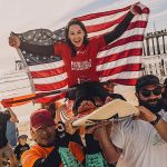 Alana Nichols celebrates her perfect score at the 2023 ISA World Para Surfing Championships. (Photo by Pablo Franco/ISA).