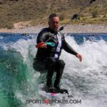 Jordan Koeninger catches a wave at the Wild West Wake Surf Shootout 2024. (Photo by Brittany Martin).