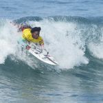 Freddie Marimon competing in the prone-assist division during the 2024 Stoke For Life U.S. Open Adaptive Surfing Championships in Oceanside, Calif. (Photo by Rich Jayne/Awaze Media).