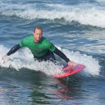 Llywelyn "Sponge" Williams competing in the kneeling division during the 2024 Stoke For Life U.S. Open Adaptive Surfing Championships in Oceanside, Calif. (Photo by Rich Jayne/Awaze Media).