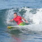 Mark "Mono" Stewart competing in the kneeling division during the 2024 Stoke For Life U.S. Open Adaptive Surfing Championships in Oceanside, Calif. (Photo by Rich Jayne/Awaze Media).
