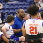 New York Fury's head coach Christopher Noel talks to his team during a timeout at the Prep division NWBA Championship win. (Photo by Christopher Di Virgilio).