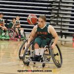 Luke Bowman moves the ball down court during semifinals on day two of the 2025 NWBA Junior Wheelchair Basketball Championships. (Photo by Christopher Di Virgilio).