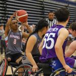 Cameron Davis, (number 0), eyes up a shot during day one games at the 2025 NWBA National Championships. (Photo by Christopher Di Virgilio).