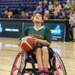Ginessa Aguirre lines up a shot during the championship game at the 2025 NWBA junior Wheelchair Basketball Championship. (Photo by Christopher Di Virgilio).