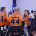 The Texas Stampede huddle up during the 2025 USWRA Division I championship game. (Photo by Christopher Di Virgilio).