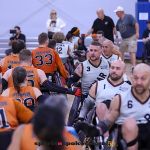 The WWAR Generals and Texas Stampede shake hands after the Division I USWRA Game. (Photo by Christopher Di Virgilio).