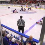 Team USA's view of face off during the gold medal match at the 2025 World Para Ice Hockey Championships at LECOM Harborcenter in Buffalo. (Photo by Christopher Di Virgilio).