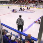 Team USA's view of face off during the gold medal match at the 2025 World Para Ice Hockey Championships at LECOM Harborcenter in Buffalo. (Photo by Christopher Di Virgilio).