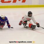 Team Canada's Rob Armstrong, No 61, moves the puck during the gold medal match at the 2025 World Para Ice Hockey Championships at LECOM Harborcenter in Buffalo. (Photo by Christopher Di Virgilio).