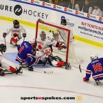 Team USA's Jack Wallace, No 8, scores against Canada during the gold medal match at the 2025 World Para Ice Hockey Championships at LECOM Harborcenter in Buffalo. (Photo by Christopher Di Virgilio).