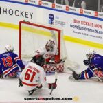 Team Canada's Adam Kingsmill nearly blocks a shot during the gold medal match at the 2025 World Para Ice Hockey Championships at LECOM Harborcenter in Buffalo. (Photo by Christopher Di Virgilio).