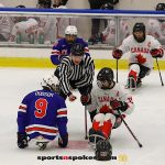 Team USA and Canada face off during the gold medal match at the 2025 World Para Ice Hockey Championships at LECOM Harborcenter in Buffalo. (Photo by Christopher Di Virgilio).