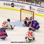 Team Canada's Adam Kingsmill defends the net during the gold medal match at the 2025 World Para Ice Hockey Championships at LECOM Harborcenter in Buffalo. (Photo by Christopher Di Virgilio).