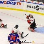 Team Canada's Adam Kingsmill defends the net during the gold medal match at the 2025 World Para Ice Hockey Championships at LECOM Harborcenter in Buffalo. (Photo by Christopher Di Virgilio).