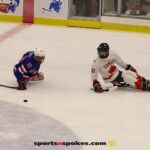 Team USA's Maliak Jones, No 19 and Canada's Rob Armstrong during the gold medal match at the 2025 World Para Ice Hockey Championships at LECOM Harborcenter in Buffalo. (Photo by Christopher Di Virgilio).