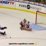 Team USA's Jack Wallace lines up a shot during the gold medal match at the 2025 World Para Ice Hockey Championships at LECOM Harborcenter in Buffalo. (Photo by Christopher Di Virgilio).