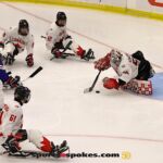 Canada's Adam Kingsmill dives on the puck during the gold medal match at the 2025 World Para Ice Hockey Championships at LECOM Harborcenter in Buffalo. (Photo by Christopher Di Virgilio).