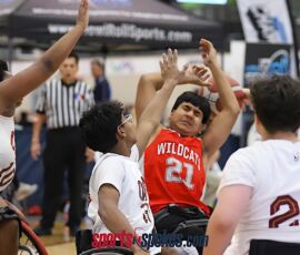 Wildcats' Manuel Estrada deflects a foul during the 2026 NWBA Junior National Championships — Junior NIT Division at West Monroe Sports Center, West Monroe, La. (Photo by Christopher Di Virgilio/SNS)