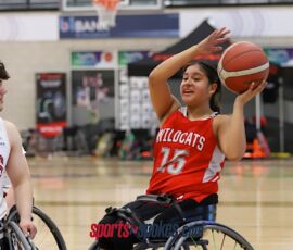 Adrina Castro looks for an opening pass during the 2026 NWBA Junior National Championships — Junior NIT Division at West Monroe Sports Center, West Monroe, La. (Photo by Christopher Di Virgilio/SNS)