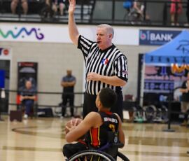 Referee Buddy Barnes puts the ball into play during the 2026 NWBA Junior National Championships — Junior Prep Division at West Monroe Sports Center, West Monroe, La. (Photo by Christopher Di Virgilio/SNS)