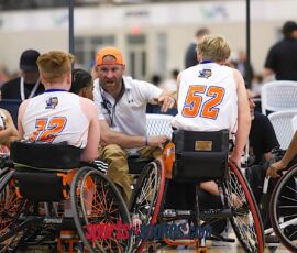ATX Austin coach rallies his team during a timeout in the 2026 NWBA Junior National Championships — Junior Prep Division at West Monroe Sports Center, West Monroe, La. (Photo by Christopher Di Virgilio/SNS)