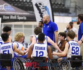The Dallas team huddles during a timeout in the 2026 NWBA Junior National Championships — Varsity Division at West Monroe Sports Center, West Monroe, La. (Photo by Christopher Di Virgilio/SNS)