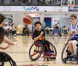 Kansas City's Yandel Pina passes the ball to a teammate during the 2026 NWBA Junior National Championships — Varsity Division at West Monroe Sports Center, West Monroe, La. (Photo by Christopher Di Virgilio/SNS)