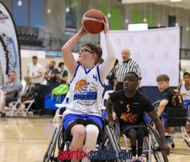 Ethen Hansen takes a shot as Jonathan Pittman looks on during the 2026 NWBA Junior National Championships — Varsity Division at West Monroe Sports Center, West Monroe, La. (Photo by Christopher Di Virgilio/SNS)