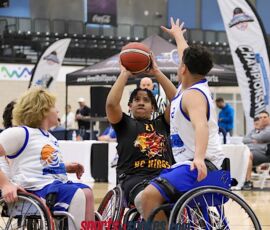 Isiah Barr takes a shot over the Dallas defense during the 2026 NWBA Junior National Championships — Varsity Division at West Monroe Sports Center, West Monroe, La. (Photo by Christopher Di Virgilio/SNS)