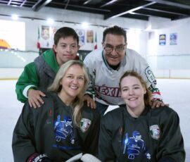 Mexico Paralympic Committee president Mario Garcis de la Torree (upper right), Monica Quimby (left) and Kelsey DiClaudio. Photo by COPAME National Paralympic Committee of Mexico). Group shot in Mexico