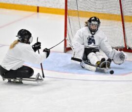 Sanna Koivusalo, of Finland shooting on goalie Veronika Bucifalova, Czech Republic. (Mad Nath Photos).
