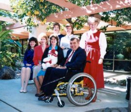 19th Ave bldg Seated LR Carol Bien Mayka, Julie Armstrong, Sherri Shea, Cliff Crase. Back Ann Sunderlin, Susan Robbins, Nancy Crase. PVA Publications staff photo